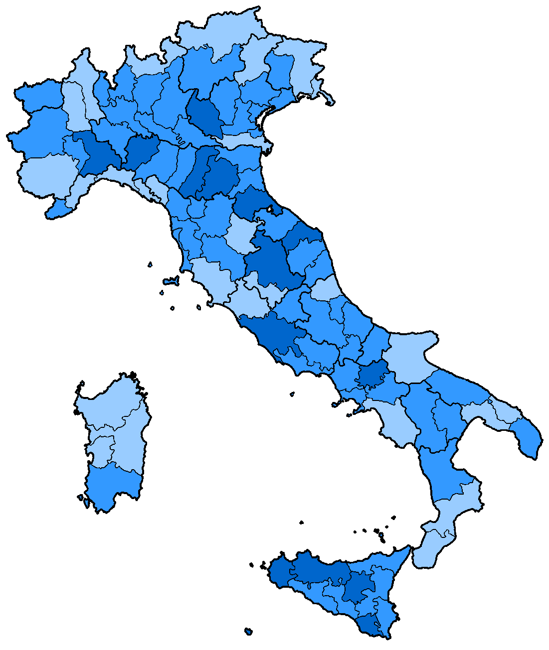 Cartina dell'Italia che mostra le aree con l'acqua più dura